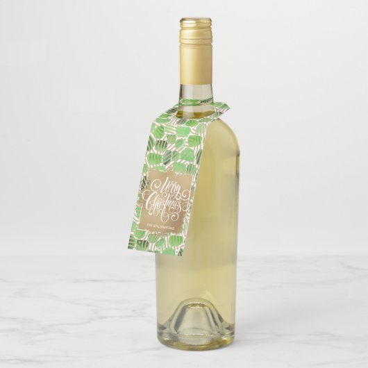 Gold Merry Kerstmis op groen Flessenhanger (Schuin)