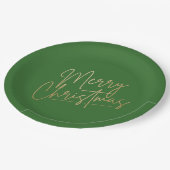 Gold Merry Kerstmis op groen Papieren Bordje (Gekanteld)
