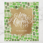 Gold Merry Kerstmis op groen Wijn Etiket (Enkel label)
