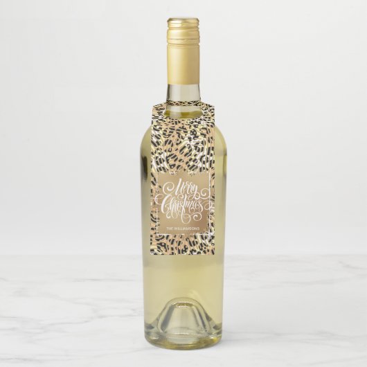 Gold Merry Kerstmis op Leopard Flessenhanger (Op fles)