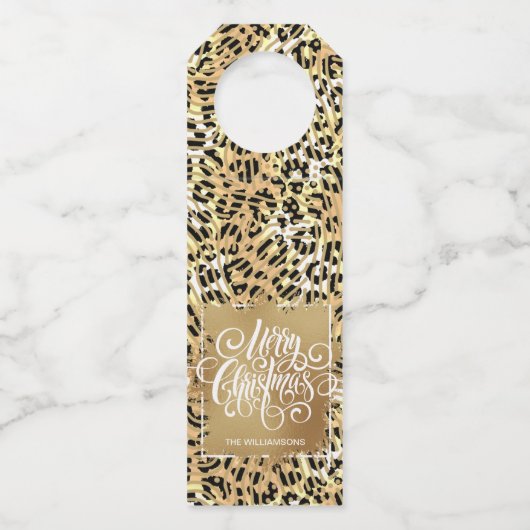 Gold Merry Kerstmis op Leopard Flessenhanger (Voorkant)