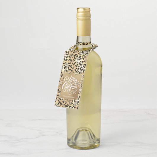 Gold Merry Kerstmis op Leopard Flessenhanger (Schuin)