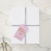 Gold Merry Kerstmis op Roze met kerstbomen Cadeaulabel (Met Touw)