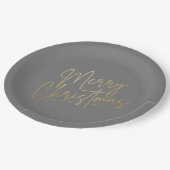 Gold Merry Kerstmis op Silver Grey Papieren Bordje (Gekanteld)