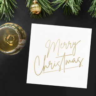 Gold Merry Kerstmis op White Napkins Servet