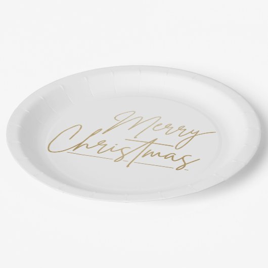 Gold Merry Kerstmis op White Papieren Bordje (Gekanteld)