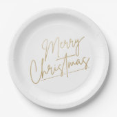 Gold Merry Kerstmis op White Papieren Bordje (Voorkant)