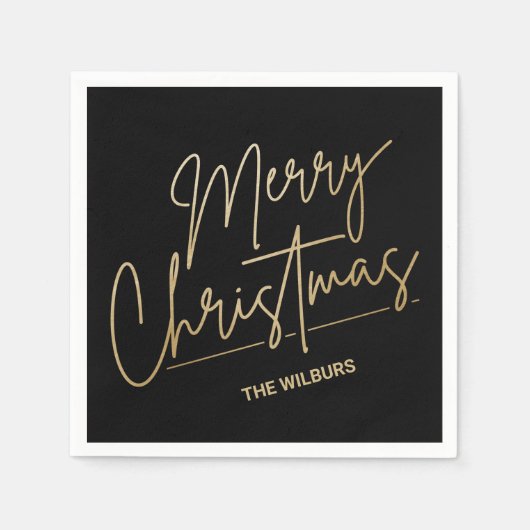 Gold Merry-kerstmis op zwart-persoonlijk Servet (Voorkant)