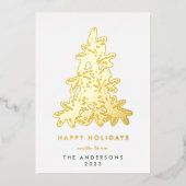 Gold Merry kerstpine-kerstboom, gelukkig Folie Feestdagenkaart (Voorkant)