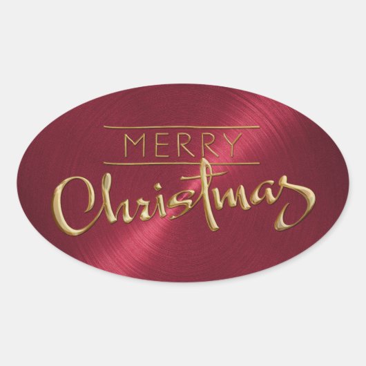 Gold Merry kerstrode Sticker met inscriptie look (Voorkant)