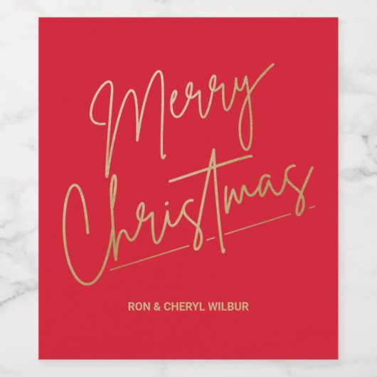 Gold Merry-kerstrood Wijn Etiket (Enkel label)