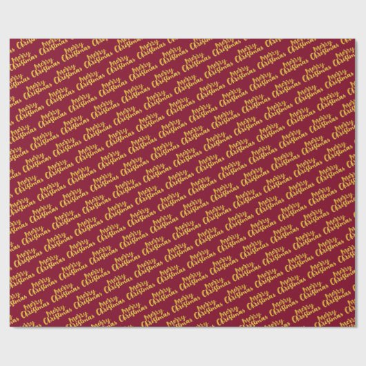 Gold Merry-kerstscript Calligrafie Burgundy Cadeaupapier (Vlak)
