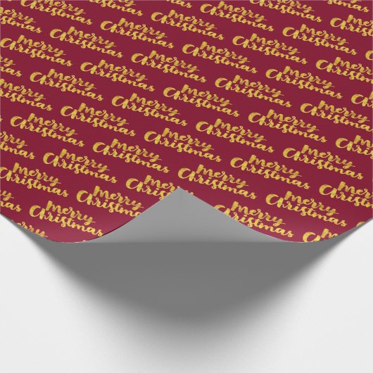 Gold Merry-kerstscript Calligrafie Burgundy Cadeaupapier (Hoek)