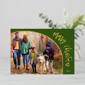 Gold Merry-kerstscript Folie Feestdagenkaart (Staand Voorkant)