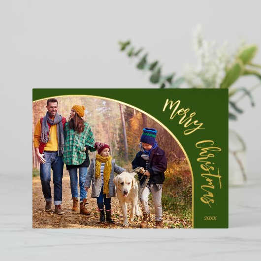 Gold Merry-kerstscript Folie Feestdagenkaart (Staand Voorkant)