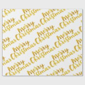 Gold Merry-kerstscript kalligrafie op White Cadeaupapier (Vlak)