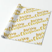 Gold Merry-kerstscript kalligrafie op White Cadeaupapier (Uitgerold)
