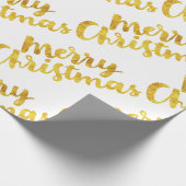 Gold Merry-kerstscript kalligrafie op White Cadeaupapier (Hoek)
