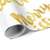 Gold Merry-kerstscript kalligrafie op White Cadeaupapier (Rol Hoek)