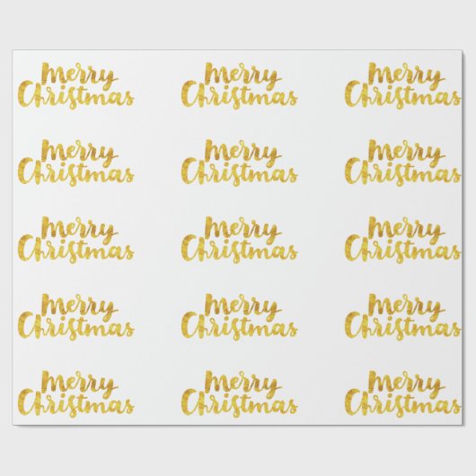 Gold Merry-kerstscript kalligrafie op wit Cadeaupapier (Vlak)