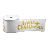 Gold Merry-kerstscript kalligrafie op wit Satijnen Lint (Spoel)