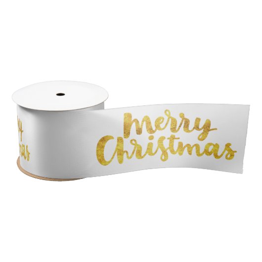 Gold Merry-kerstscript kalligrafie op wit Satijnen Lint (Spoel)