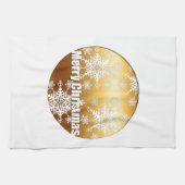 Gold Merry-kerstsnowflakes keukenhanddoeken (Horizontaal)