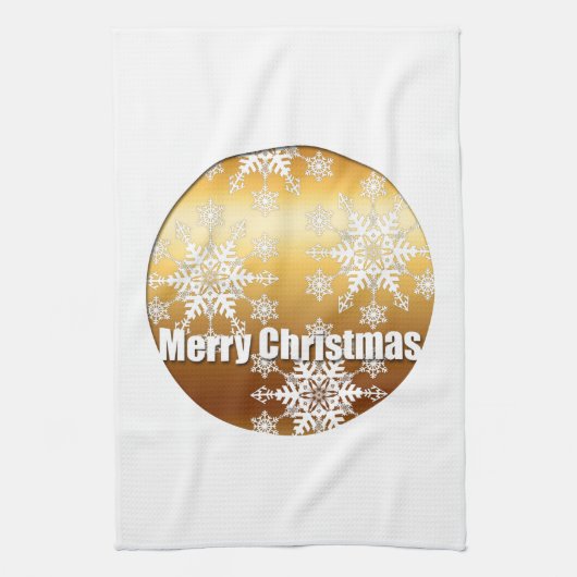 Gold Merry-kerstsnowflakes keukenhanddoeken (Verticaal)