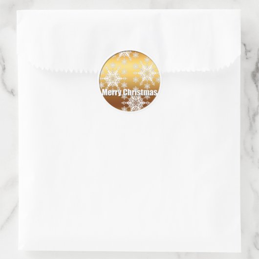 Gold Merry-kerstsnowflakes - Ronde Sticker (Tas)