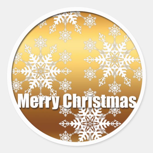 Gold Merry-kerstsnowflakes - Ronde Sticker (Voorkant)