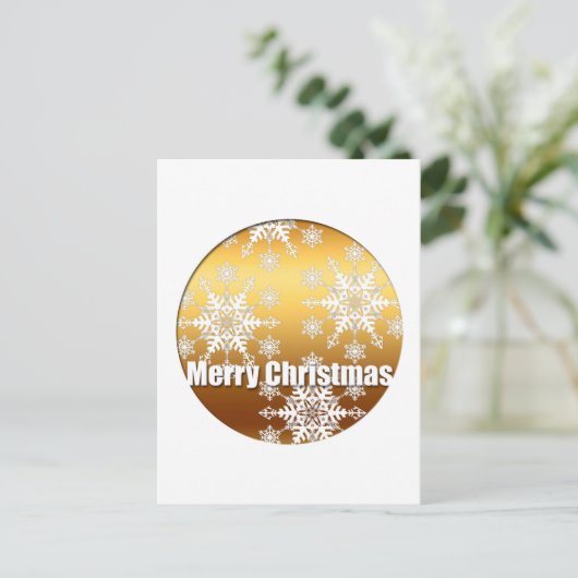 Gold Merry kerstsnowflakes tegen Briefkaart (Staand voorkant)