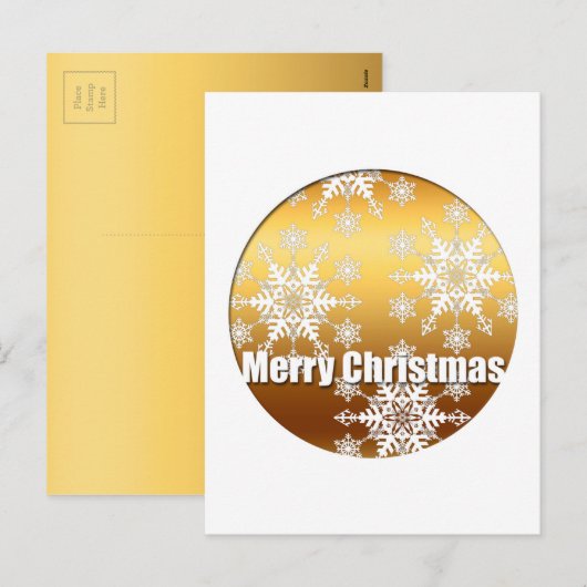 Gold Merry kerstsnowflakes tegen Briefkaart (Voorkant / Achterkant)