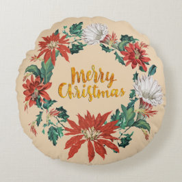 Gold Merry-kerstventilator - Wreath op beige Rond Kussen
