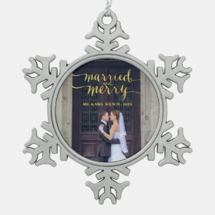 GOLD MERRY & MARRIED FOTO HOLIDAY ORNAMENT