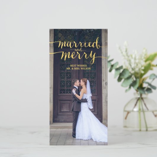 GOLD MERRY & MARRIED | HOLIDAIRE FOTOKAART FEESTDAGENKAART (Staand voorkant)