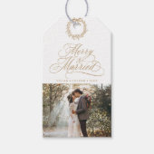 Gold Merry & Married Newly Weds Foto Cadeaulabel (Voorkant)