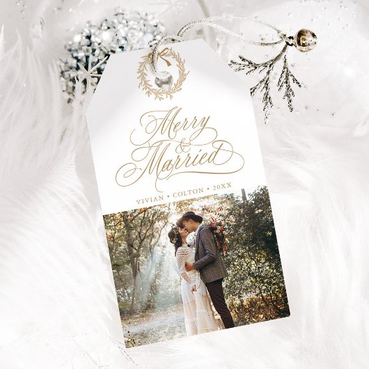Gold Merry & Married Newly Weds Foto Cadeaulabel