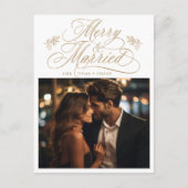 Gold Merry & Married Newly Weds Kerstfoto Briefkaart (Voorkant)