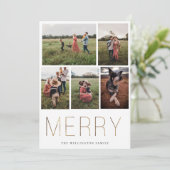 Gold MERRY Modern Photo Collage Holiday Card Feestdagenkaart (Staand voorkant)