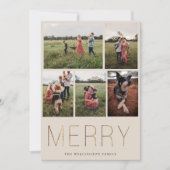 Gold MERRY Modern Photo Collage Holiday Card Sand Feestdagenkaart (Voorkant)