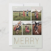 Gold MERRY Modern Photo Collage Holiday Kaart Sage (Voorkant)