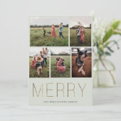 Gold MERRY Modern Photo Collage Holiday Kaart Sage (Staand voorkant)