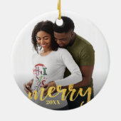 Gold Merry Pregnant Aangepast Foto Jaar Keramisch Ornament (Achterkant)