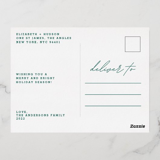 GOLD Merry | Rode gradiënt Happy kerstfoto Folie Feestdagen Briefkaart (Achterkant)