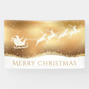Gold Merry Santa Reindeer Silhouette Spandoek