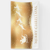Gold Merry Santa Reindeer Silhouette Spandoek (Verticaal)