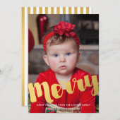 Gold Merry Script Kerstvakantie Foto Kaart (Voorkant / Achterkant)