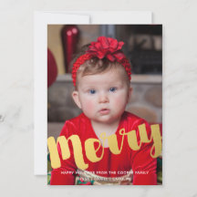 Gold Merry Script Kerstvakantie Foto Kaart