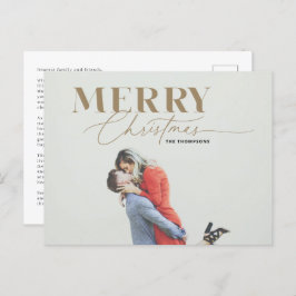 Gold Merry Script Serif Christmas Photo Briefkaart