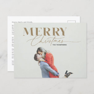 Gold Merry Script Serif Christmas Photo Briefkaart